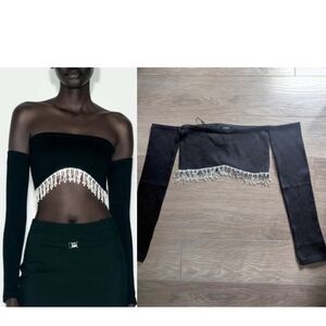 NEW Zara | Off-the-shoulder Crop Top With Rhinestone Fringe (M/L)